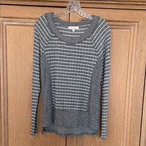 Anthropologie Gray Striped Crew Neck Sweater